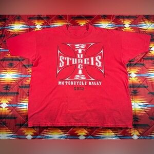 Vintage Sturgis Motorcycle Rally T-Shirt Y2K 2000s Cross Biker Size Large Red